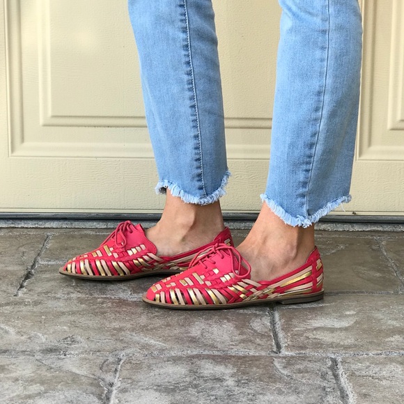 Anthropologie Shoes - Boho Pink Leather Woven Huarache Oxford Loafers